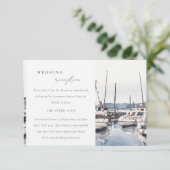Kustboten bij Harbour Seascape Huwelijksreceptie Informatiekaartje (Staand voorkant)
