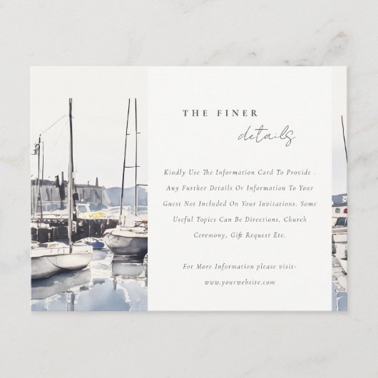 Kustboten bij Harbour Seascape Trouwgegevens Informatiekaartje (Voorkant)