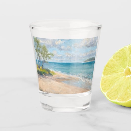 Kustbries Fijne Kunst Strandprint Shot Glas (Voorkant)