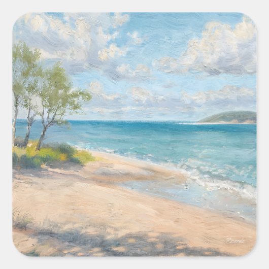 Kustbries Fijne Kunst Strandprint Vierkante Sticker (Voorkant)