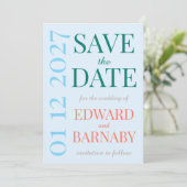 Kustbries typografie huwelijk save the date (Staand voorkant)