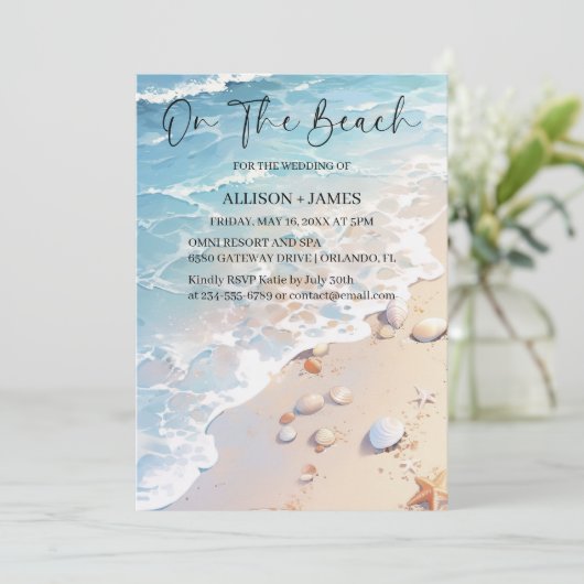 Kustbries: Waterverf strand bruiloft Kaart (Staand voorkant)