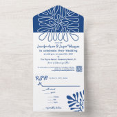 Kustbruiloft Abstract Artistic Blue All In One Uitnodiging (Binnen)