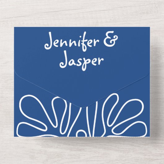 Kustbruiloft Abstract Artistic Blue All In One Uitnodiging (Achterkant)