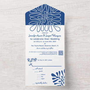 Kustbruiloft Abstract Artistic Blue All In One Uitnodiging