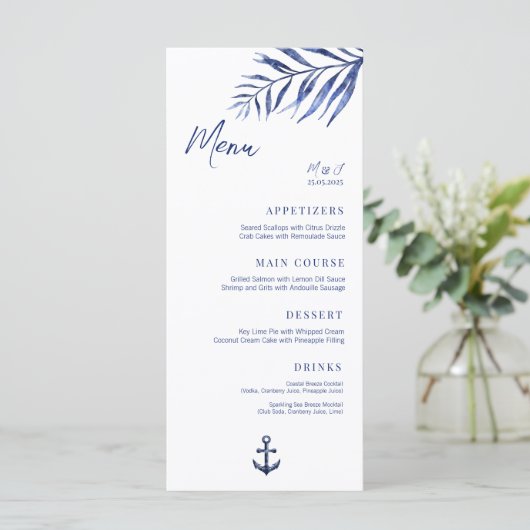 Kustbruiloft ankermenu menu (Staand voorkant)