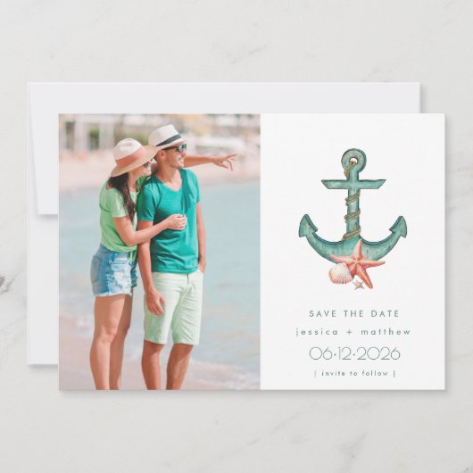 Kustbruiloft foto Save the Date (Voorkant)