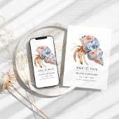 Kustbruiloft met bloemmotief en heremietkreeft in save the date