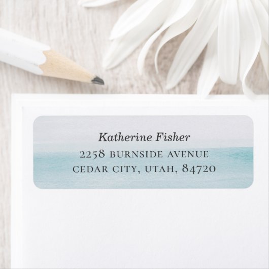 kustbruiloft | nautisch blauw Waterverf-adres Etiket (Insitu)