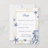 Kustbruiloft Navyblauw Goud RSVP Kaartje (Voorkant)