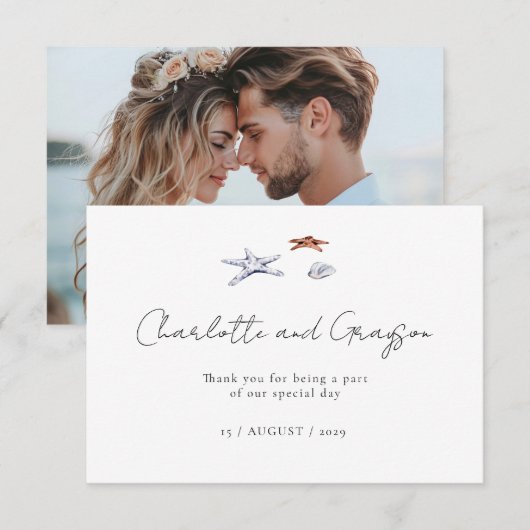 Kustbruiloft Ocean Beach Watercolor Bedankt (Voorkant / Achterkant)
