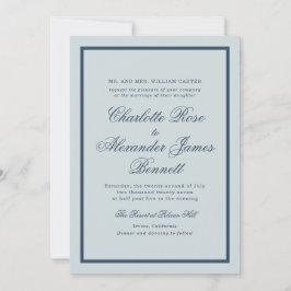 Kustbruiloft Stofblauw Klassiek Schrift Kaart