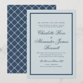 Kustbruiloft Stofblauw Klassiek Schrift Kaart