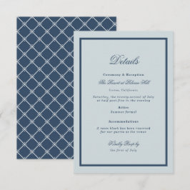 Kustbruiloft Stofblauw Klassieke Details Kaart