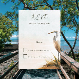 Kustbruiloft Witte Egretsimpel RSVP Kaartje