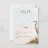 Kustbruiloft Witte Egretsimpel RSVP Kaartje (Voorkant)