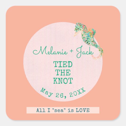 Kustbruiloft Zeepaardje Streep Vierkante Sticker (Voorkant)