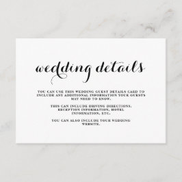 Kustbruiloft zwart-wit Guest Details Kaart