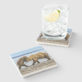 Kustbruine beren stenen onderzetter (Zijkant)