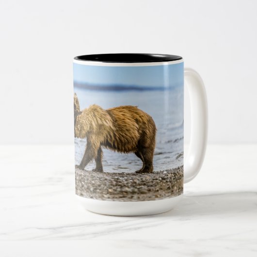 Kustbruine beren tweekleurige koffiemok (Voorkant rechts)