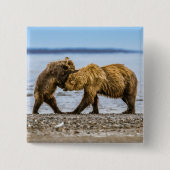 Kustbruine beren vierkante button 5,1 cm (Voorkant)