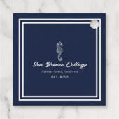 Kustcharme: Blauw en Wit Nautisch Zeepaardje Bedankjes Labels (Achterkant)