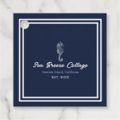 Kustcharme: Blauw en Wit Nautisch Zeepaardje Bedankjes Labels (Voorkant)