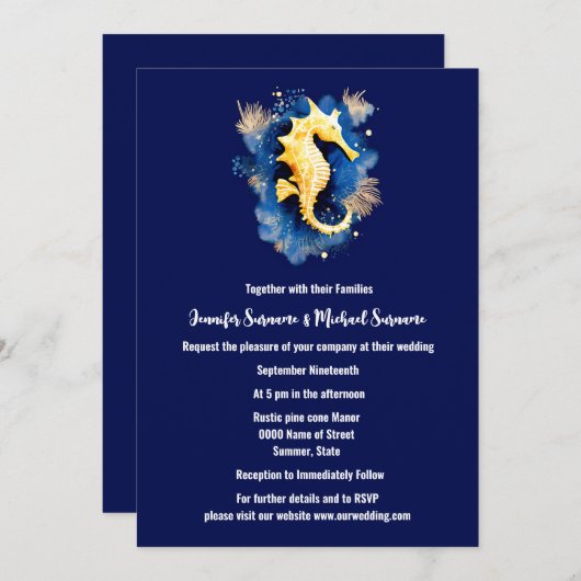 Kustchic | blauw sinaasappel zeepaardje 3D oceaan  Kaart (Voorkant / Achterkant)