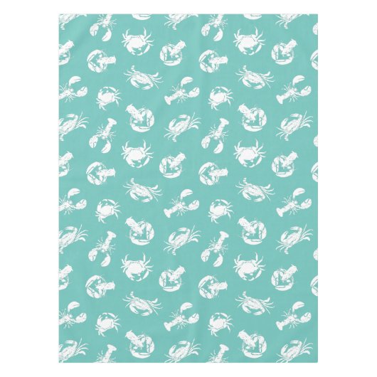 Kustchic blauw wit krab en kreeft patroon tafelkleed (Voorkant)