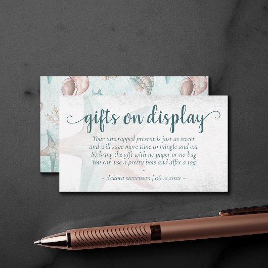 Kustchic | Blauwgroen koraal zeesterren cadeau dis Informatiekaartje