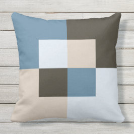 Kustchic geometrisch blauw en bruin buitenkussen