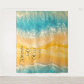 Kustchic gouden zand Blauwgroen bruiloft achtergro Wandkleed (Voorkant)