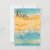 Kustchic gouden zand turquoise klassieke bruiloft RSVP kaartje (Achterkant)