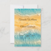 Kustchic gouden zand turquoise QR code bruiloft RSVP Kaartje (Voorkant)