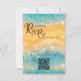 Kustchic gouden zand turquoise QR code bruiloft RSVP Kaartje
