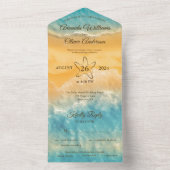 Kustchic gouden zand turquoise water bruiloft all in one uitnodiging (Binnen)