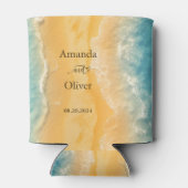 Kustchic gouden zand turquoise water bruiloft blikjeskoeler (Achterkant)