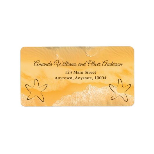 Kustchic gouden zand turquoise water bruiloft L Etiket (Voorkant)