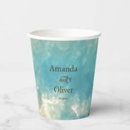 Kustchic gouden zand turquoise water bruiloft papieren bekers