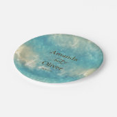 Kustchic gouden zand turquoise water bruiloft papieren bordje (Gekanteld)