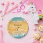 Kustchic gouden zand turquoise water bruiloft papieren bordje (Feest)