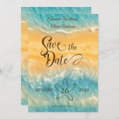 Kustchic gouden zand turquoise water bruiloft save the date (Voorkant / Achterkant)