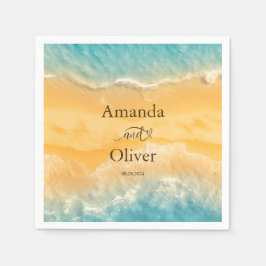 Kustchic gouden zand turquoise water bruiloft servet