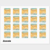 Kustchic gouden zand turquoise water bruiloft vierkante sticker (Vel)