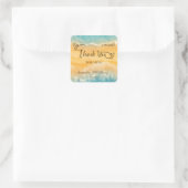 Kustchic gouden zand turquoise water bruiloft vierkante sticker (Tas)