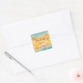 Kustchic gouden zand turquoise water bruiloft vierkante sticker (Envelop)