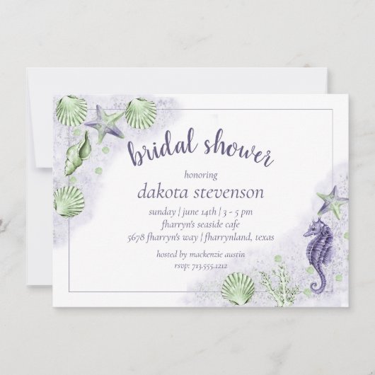 Kustchic | Paarse en groene Zee Life Shower Kaart (Voorkant)