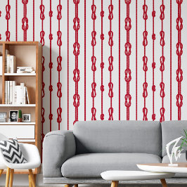 Kustchic Rood touw en zeemansknopen print Behang