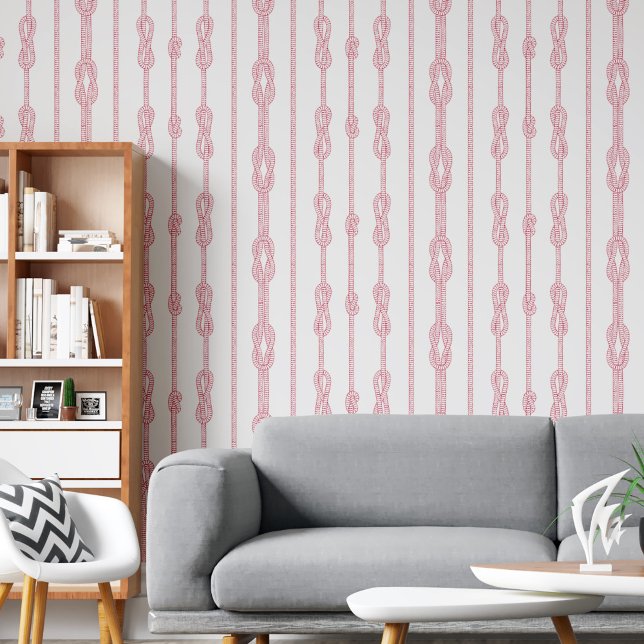 Kustchic Rood touw en zeemansknopen print Behang (Coastal chic Red rope and sailor's knots print Wallpaper)