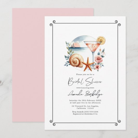 Kustchic Roze Bruiloftsshowers Kaart (Voorkant / Achterkant)